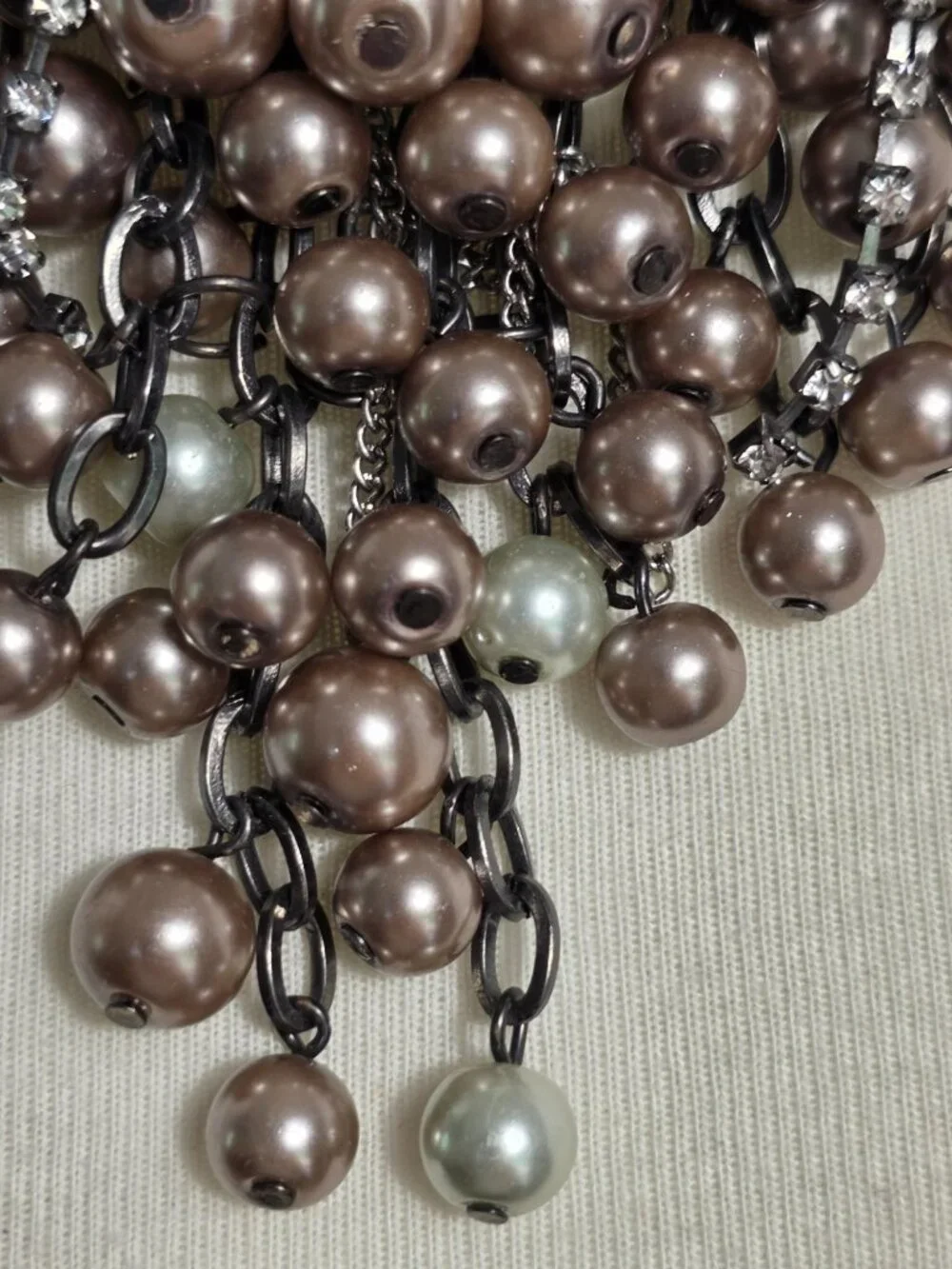 Simply Vera Wang Pearl Bead Bib Necklace Taupe & Gray with Rhinestone Drops